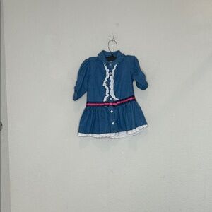 Little Lass Blue Denim Dress with Red Accents